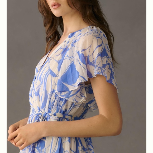 Brand New BY ANTHROPOLOGIE V-NECK RUFFLE-SLEEVE PLEATED DRESS - Picture 4 of 10